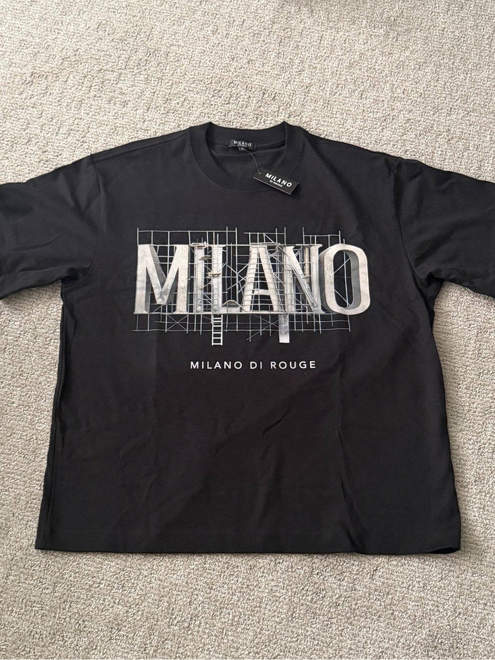 Milano Di Rouge Black Tee with White Milano Graphic